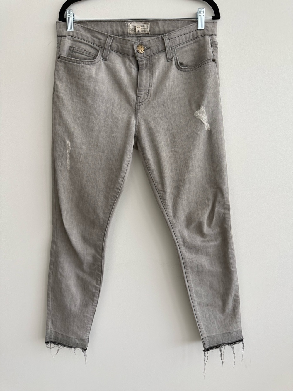 Current/Elliott Gray Skinny Raw Hem Distressed Jeans